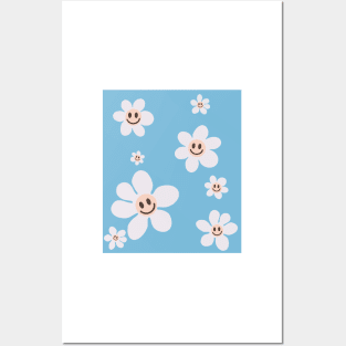 pattern flower emoji happy sky blue pink white Posters and Art